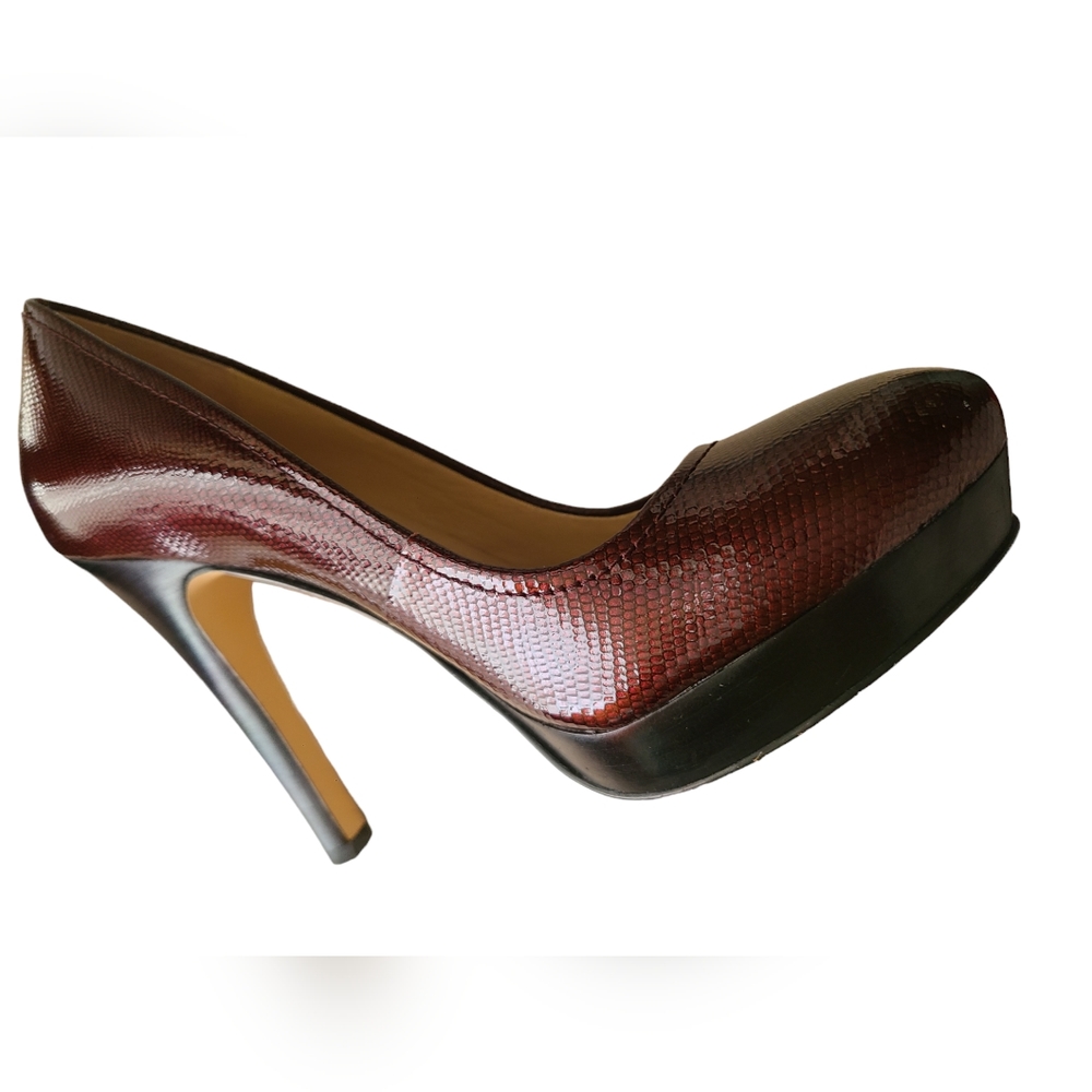 Calvin Klein Heels Kendall Burgundy Leather Platform Snake Embossed Size 5 - Picture 9 of 9